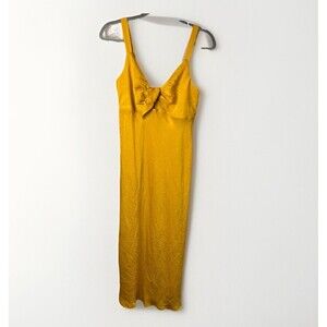 NWT Francesca’s Mi Ami Women's Tie Front Maxi Dress Yellow Satin Size Small